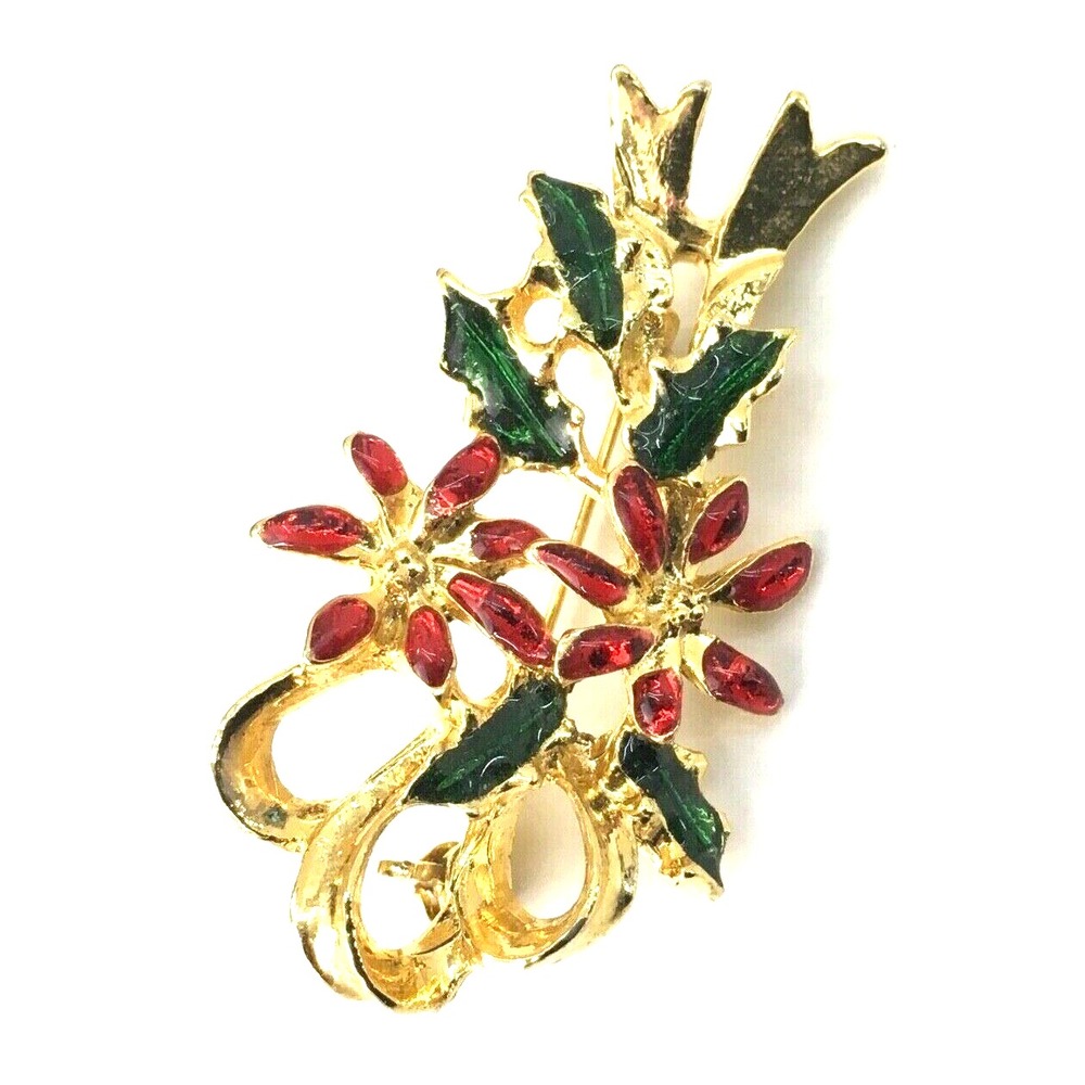 Vtg Angel Pin Costume Jewelry‎ Lapel Holly Mistletoe Christmas Brooch